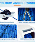 Heavy Duty 45 Lb Electric Anchor Winch With Wireless Remote And 100 Ft Rope For Easy Boat Stopping Power Up From Your 12V System features smooth roller, nylon rope.