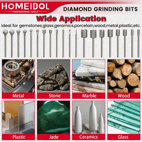 Engraving Bits Set For Rotary Tools With Diamond Grinding Bits In Ball, Hollow Cup, And Cylindrical Shapes; use examples
