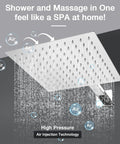 High Pressure 10 Inch Square Rain Shower System With Wall Mount Rain Head Hand Sprayer Rough In Valve Trim Kit Bathroom Mixer Shower Combo Durable Lead Free Construction And Corrosion Resistant Finish