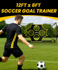 12x6 Ft Soccer Goal With Precision Target For Backyard Practice Game Ready Portable Net With Removable 10 Hole Target Easy Setup Ground Stakes Collapsible Frame For Indoor Outdoor Training