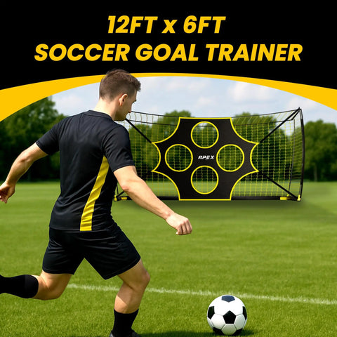 12x6 Ft Soccer Goal With Precision Target For Backyard Practice Game Ready Portable Net With Removable 10 Hole Target Easy Setup Ground Stakes Collapsible Frame For Indoor Outdoor Training