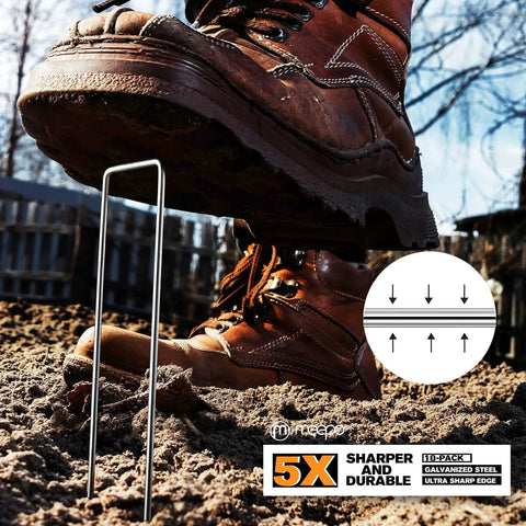 Boot stepping on 10-Pack 6-Inch Heavy Duty Landscape Staples Tough-As-Nails Rust-Proof Galvanized 11-Gauge U-Pins