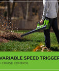 Person using 40V Cordless Walkway Warrior Yard Tool Combo Kit With 2.0Ah Battery And Charger Trimmer With 12 Inch Auto Feed Line And 390 CFM Leaf Blower Lightweight Design For Easy Edging And Debris Cleanup In Small Yards on lawn