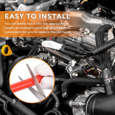 Dmotech 6pc Kit Red Silicone Vacuum Hose Tubing 3mm Wall Fits Engine Intake And Fluid Lines High Performance 130 PSI Heat Resistant Perfect Ride Swap Upgrade For Domestic Or Import Cars cut in engine bay