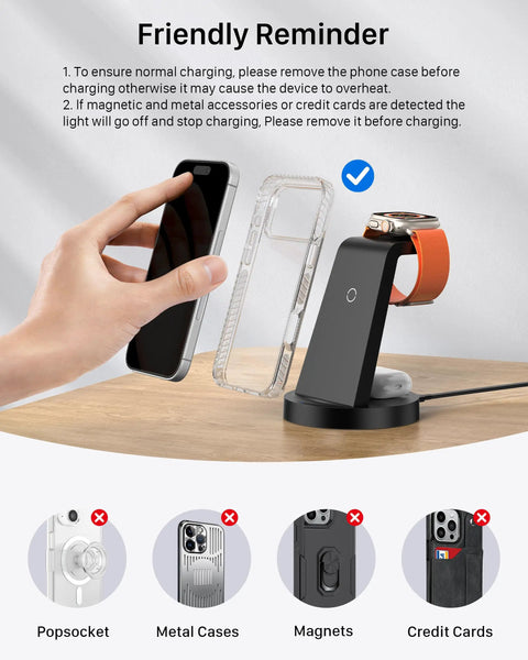 3 In 1 Wireless Charging Station For iPhone Apple Watch And AirPods No Fuss All In One USB-C Dock Fast Safe Charge display