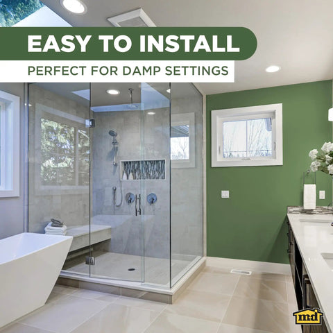 Bathroom with glass shower enclosure and 4 Inch By 60 Feet Dry Back Vinyl Wall Base With Toe Flexible Molding Trim For Floors And Baseboards Almond Color Easy Install Durable Finish