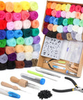 Needle Felting Starter Kit With 40 Color Wool Roving 3 Grams Each For Felted Animals And DIY Wool Crafts Complete Tool Set With Instructions Included Great For Beginners And Advanced Projects showing tools, wool, and instructions.