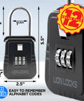 Close-up of Alpha Key Lock Box 12 Pack with code for realtors and property managers, showing size and code display.