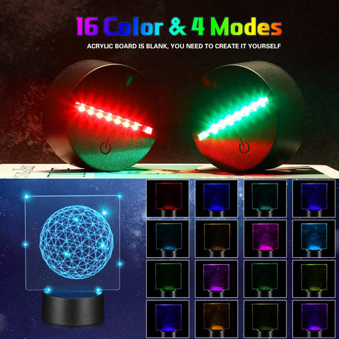 Dope 12 Pack LED Light Base Kit With Clear Acrylic Sheets For 3D Night Lamps showing color modes and remote control features.