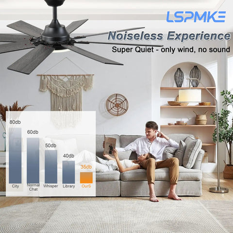 52 Inch Ceiling Fan With Light And Remote, Reversible DC Motor, Dimmable LED With 3 Color Temperatures, Timer, Whisper Quiet Black Ceiling Fan in modern living room
