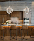 Farmhouse Style 5 Light Wood Chandelier Light Fixture For Kitchen Island Foyer Dining Room Living Room White Finish Cozy Rustic Pendant Lighting With Modern Vibe For Your Home in modern kitchen