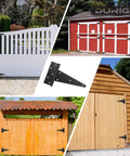 Durigid 6 Pack 10 Inch T Hinge Heavy Duty Hinges for wood shed doors and fence gates in outdoor setting.