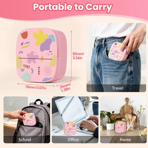Super Slick Mini Sticker Printer And Quick Photo Maker, pocket sized device held in hand, ideal for travel.
