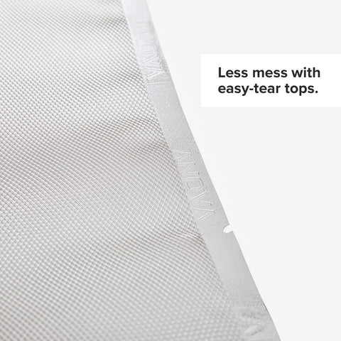 Close-up of Precision Vacuum Sealer Bags Pre Cut 8.6 By 11.8 Clear Easy Tear Tops Pack Of 50 showing easy-tear design.
