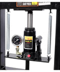 6 Ton Hydraulic Shop Press H Frame With Gauge For Precision Bearing Pressing, black steel construction, close-up view