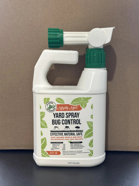 Peppermint Oil Lawn And Yard Bug Control Spray Pack Of 2 32 Oz All Natural Outdoor Pest Repellent in white bottle with green nozzle