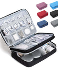 Premium Double Layer Electronics Travel Case Kickin Your Tech Stash Into Place With A Slick Cable Organizer Bag showing organized cables and chargers inside.