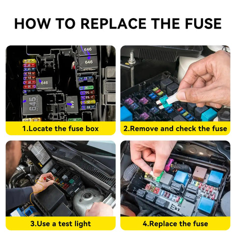 Premium Solid Automotive Fuse Assortment Kit Hella Complete 306 Piece Standard Mini Low Profile Blades With Puller Tester Legit Quick Fix Kit For Cars Trucks Rvs fuse replacement guide with steps and visuals.