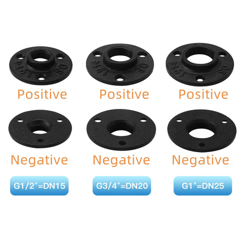 Image showing positive and negative views of Anti Rust Black Floor Flange Set Three Quarters Inch Malleable Iron Pipe Fittings.
