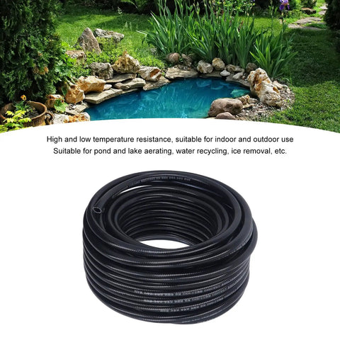 Big Time 100FT 3/8 Inch Air Hose Plus Pond Tubing Kit For Pond Pump And Aerator System Built With Hella Strong PVC Giving Serious Durability And Leak Proof Performance You Really Gonna Dig This Heavy Duty Gear For Any Water Feature At Home black coiled PVC pond air hose for aerator and pump