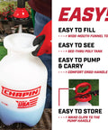 1 Gallon Pump Sprayer For Lawn And Garden, Weeds, Pesticides And More with wide-mouth funnel top, see-thru tank, comfort handle.