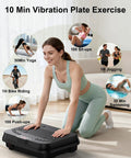 Woman using Total Body Vibration Plate for Kickstart Fat Burn and Lymphatic Drainage Home Gym Workout with 250 Speed Levels