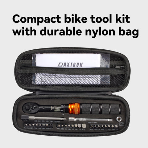 32 Piece Bike Torque Wrench Set With One Quarter Inch Drive Click Wrenches And Bit Kit in portable round pouch