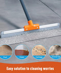 Rubber Floor Squeegee Heavy Duty With Extendable Handle on concrete floor removing water, durable aluminum base visible