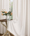 Pinch Pleated Linen Sheer Curtains 102 Inch Long, Two Panel Set With Ring Hooks And Clips For Track System, hung in living room