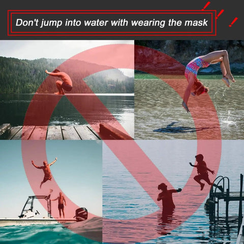 Do not jump into water with All Purpose Snorkel Mask for Kids and Adults with 180 Degree Wide View.