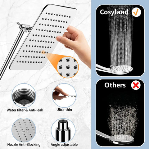 10 Inch Rainfall Shower Head With Handheld Combo, chrome finish features and comparison with another shower head