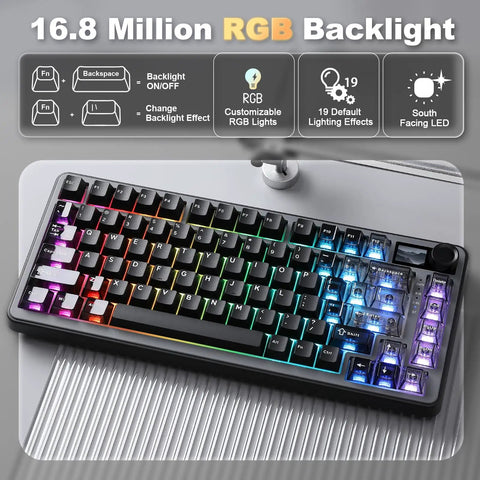 Compact 75 Percent Mechanical Keyboard Featuring Customizable LCD Screen And Rock Solid Volume Knob Equipped With Super Smooth Candy Switches For Seamless PC Gaming And Daily Grind Typing with colorful RGB backlight.