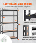5 Tier Adjustable Storage Shelves Heavy Duty Garage Rack, 2000 Lbs Total Capacity, 30x12x60 Inch Steel Shelving Unit For Tools, Parts, And Gear, Durable Industrial Grade Boss Level Organization, snap fit assembly