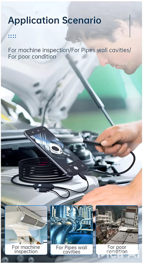 Ultra Slim 9.8ft Endoscope Cam With 1920P HD Clarity, 8 Adjustable LEDs, USB Type C Borescope, SemiRigid Snake Cable For Android iPhone iPad, Pro Grade Visuals For Cars Pipes And Machines used for engine and pipe inspection