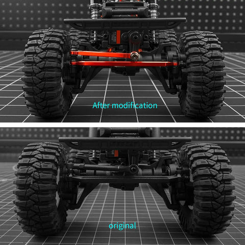 Beefed Up One Eighteenth Aluminum Steering Link Set For Redcat Ascent 18 RC Crawler Upgrade Black Anodized Heavy Duty Precision Engineered For Ultra Smooth Steering And Rock Solid Control Front And Rear Link Replacements installed on 1/18 RC crawler