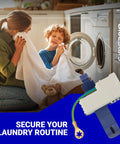Child and mother by washing machine with Ultra Durable Washer Door Lid Switch Replacement 8318084 for Whirlpool Kenmore.