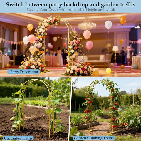 Beefy 7 Point 2 Foot By 4 Point 3 Foot Balloon Arch Stand Made Of Metal Pergola Arbors shown decorated for outdoor event