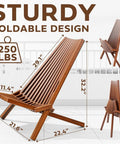 2 Pack Folding Acacia Wood Chair Set For Patio And Outdoors, showing chair dimensions and 250 lb capacity
