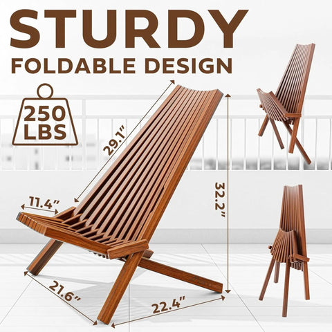 2 Pack Folding Acacia Wood Chair Set For Patio And Outdoors, showing chair dimensions and 250 lb capacity