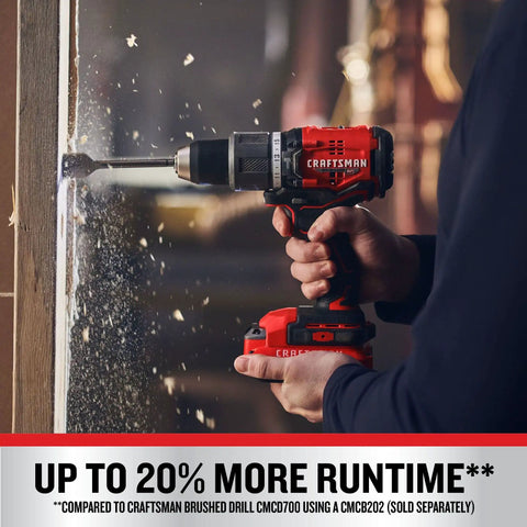 V20 Cordless Hammer Drill One Half Inch Bare Tool Only With Brushless Motor in use on a wooden surface