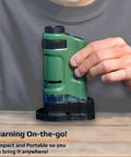 LED Lighted Pocket Microscope With 20x To 40x Zoom For Clear Close Ups Ultra Portable 2 Ounce Handheld Scope Includes Two Slides And Base Stand Compact 3.9 By 2.1 By 1.1 Inch Body Great For Students Hobbyists Science Buffs And On The Go Field Work.