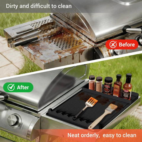 Silicone Grill Mat Two Pack for Blackstone 16x11.5 Inch Non Slip Tool Mats With Sauce Drip Pad And Wavy Grip for clean grill setup