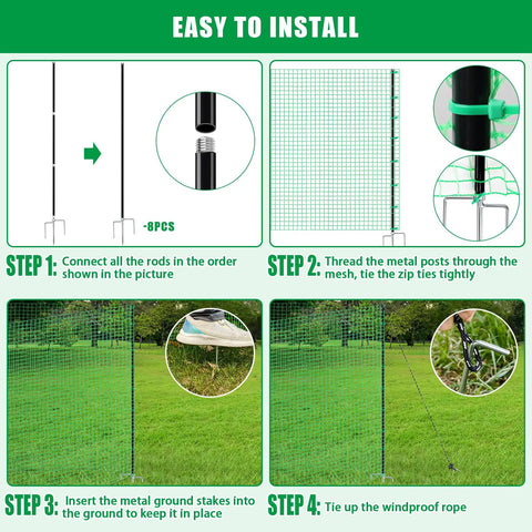 Easy installation steps for Heavy Duty Portable Temporary Fence 36 Inch Tall, 50 Foot Long Garden Fence For Dogs And Small Animals.