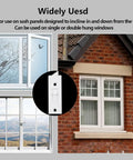 Heavy Duty Plastic Window Latch Locks 4 Pack Replacement Tilt Hardware Clip For Sliding Doors Easy Install shown on windows.