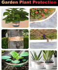 Conductive copper foil tape, 1/2 in wide; collage shows uses on tree trunk, planters, garden edging, and pots.