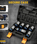 One Half Inch Drive Deep Impact Socket Set Eight Piece SAE Wheel Nut Wrench Kit with Large Sockets in Secure Case