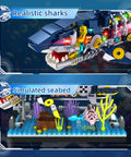 Semi Mechanical Shark Building Block Set With 499 Pieces For Ocean Landscape Creation displaying shark and ocean base
