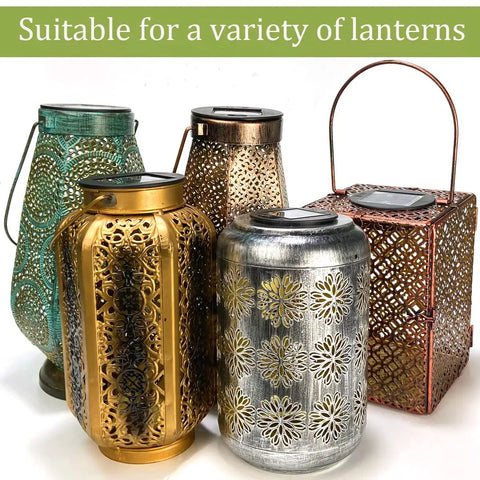 Two Pack Solar Light Replacement Top Inserts For Lanterns, 8 Lumens Warm Yellow, Waterproof Battery Box Top, Outdoor Garden Patio Decor, DIY Lantern Upgrade, Fits Most Lanterns 3.15 Inches