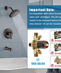 Top Shelf Heavy Duty Brass Shower Tub Faucet Set With Smooth Diverter Handle, Five Spray Setting High Pressure Rain Showerhead and Vintage Oil Rubbed Bronze Tub Spout Bathroom Fixture Upgrade with water flow.