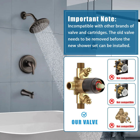 Top Shelf Heavy Duty Brass Shower Tub Faucet Set With Smooth Diverter Handle, Five Spray Setting High Pressure Rain Showerhead and Vintage Oil Rubbed Bronze Tub Spout Bathroom Fixture Upgrade with water flow.